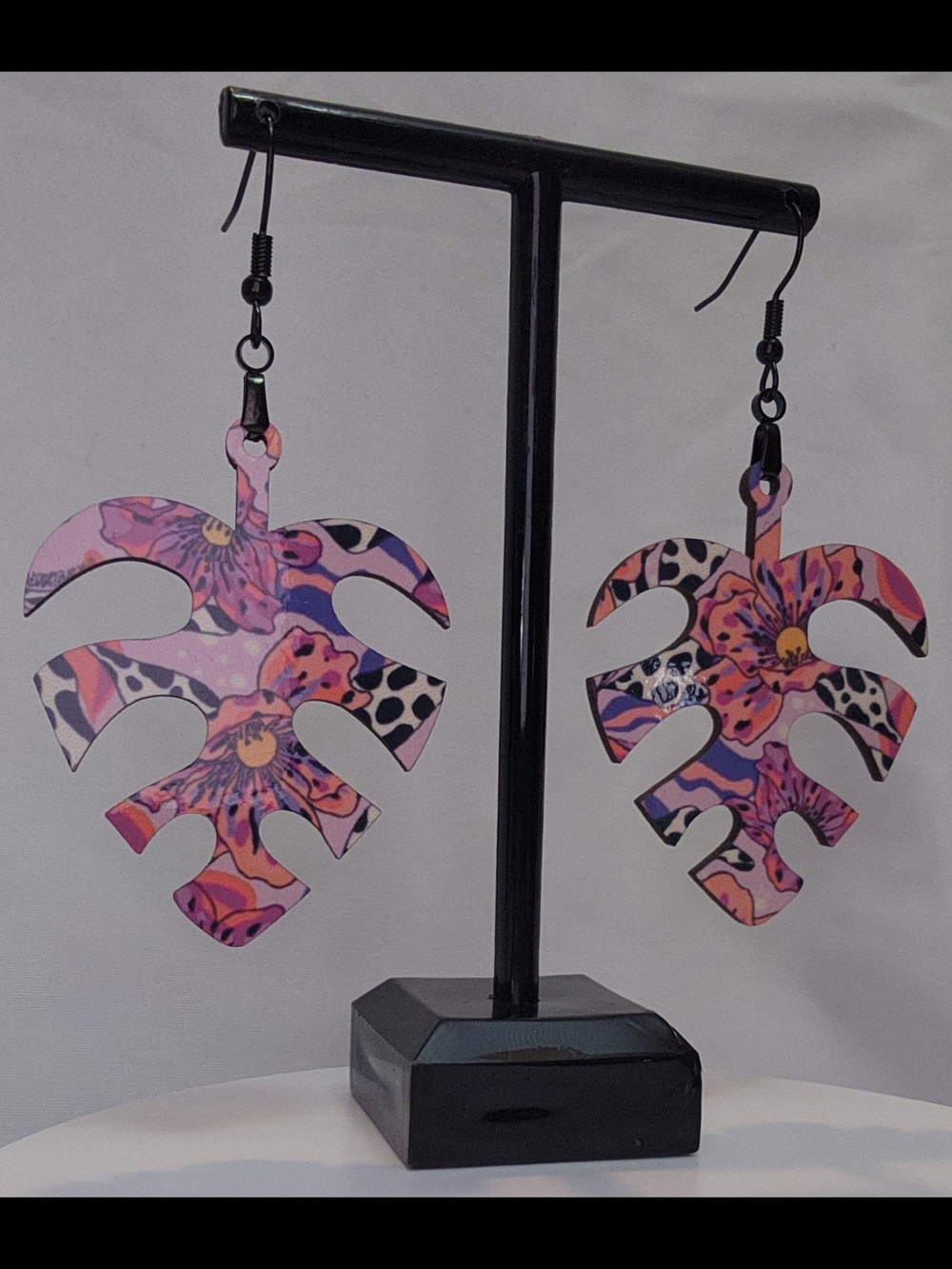 Floral Pink Tropical Leaf Drop Earrings - Women Jewelry